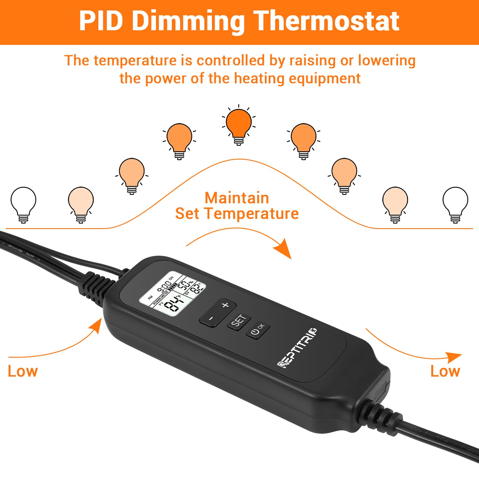 Reptile Dimming Thermostat, Adjustable Day And Night Temperature, Thermostat For Reptile Heat Lamp Heat Pad, Pid Temperature Con