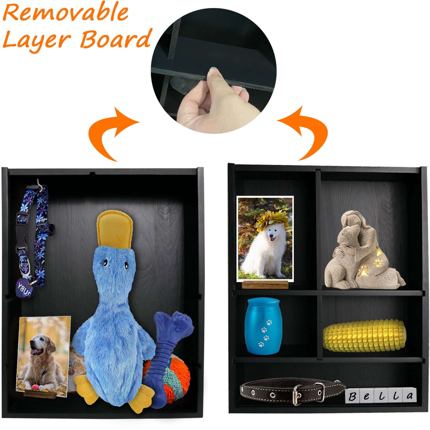 Sofunii Pet Memorial Shadow Box With Shelves For Dogs Or Cats,11*14'' Solid Wood Pet Frame Urn Ashes Display Case For As Loss Pe