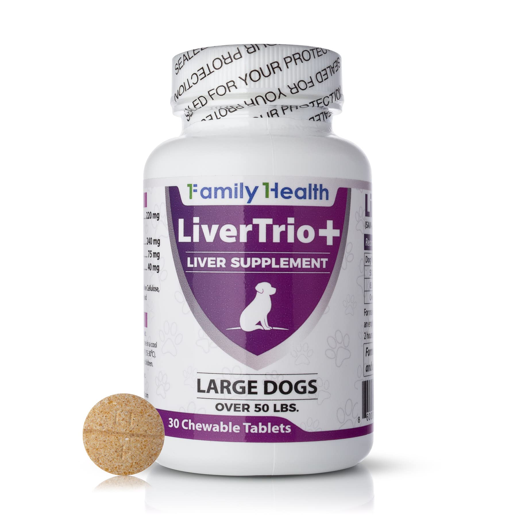 LiverTrio+ Liver Support Supplement for Large Dogs - Chewable Tablets with Silybin A+B & Glutathione, 30 Ct, Orange