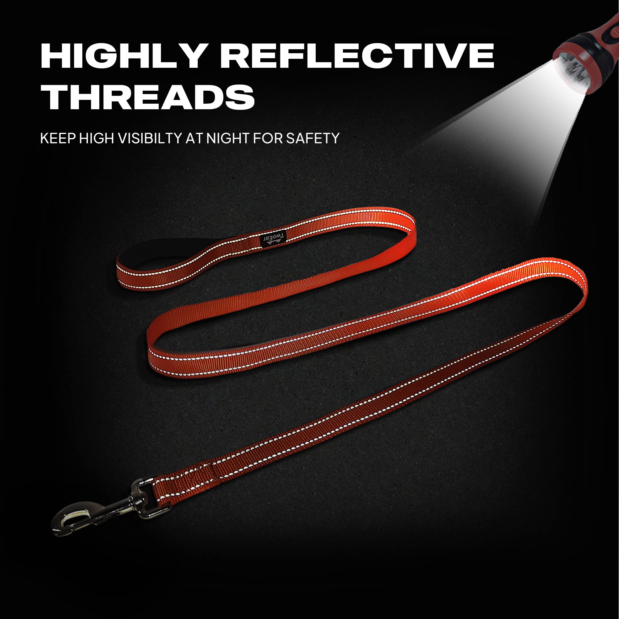 Twoear Dog Leashes For Large Dogs Heavy Duty, Comfortable Soft Padded Handle, Double-Sided Reflective Nylon Dog Leash For Medium & Large Dogs Walking