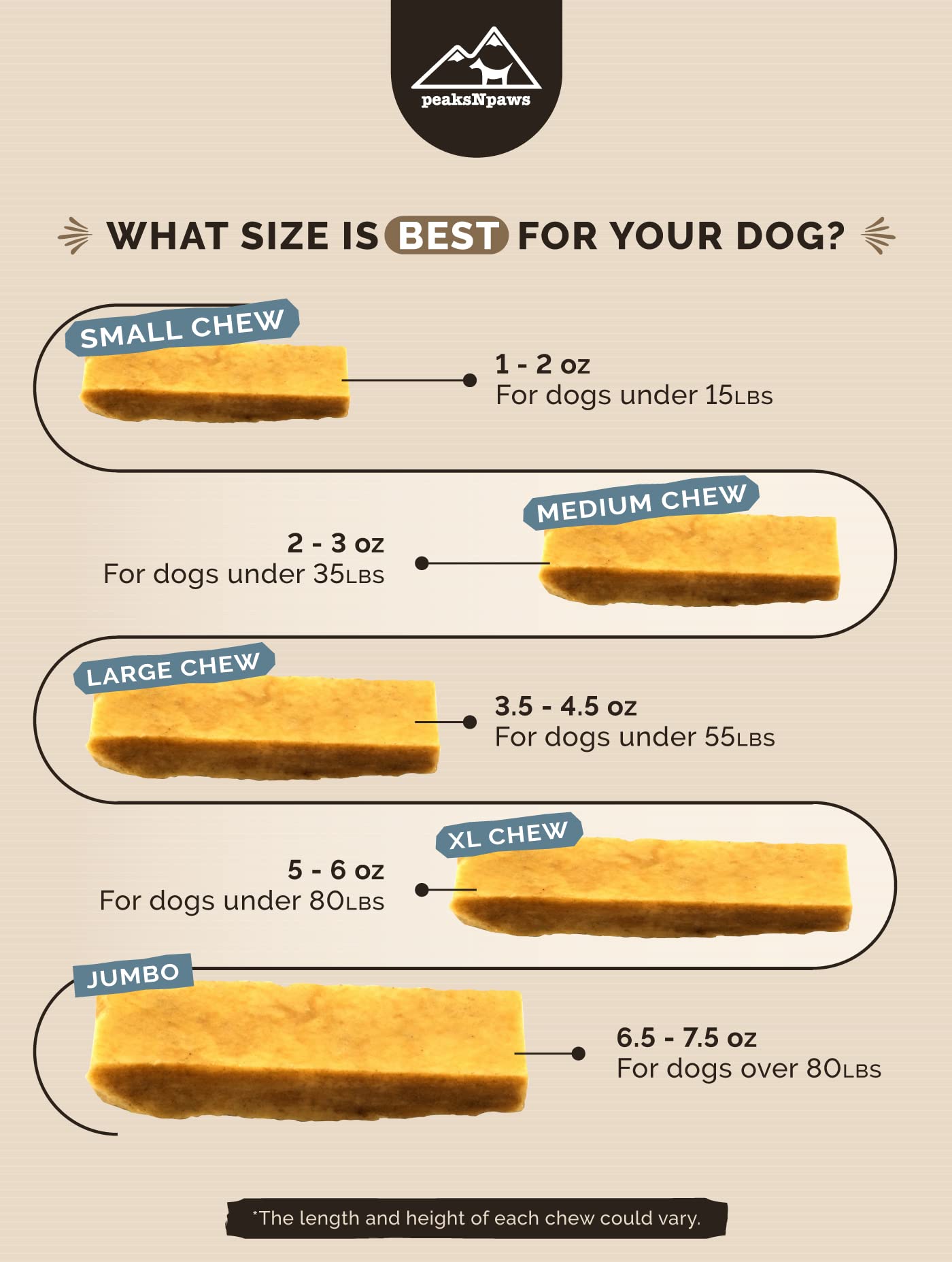 peaksNpaws Yak Cheese Himalayan Dog Chews, High Protein, Natural Dog Treats for Medium Dogs, Lactose Free Sticks for Aggressive