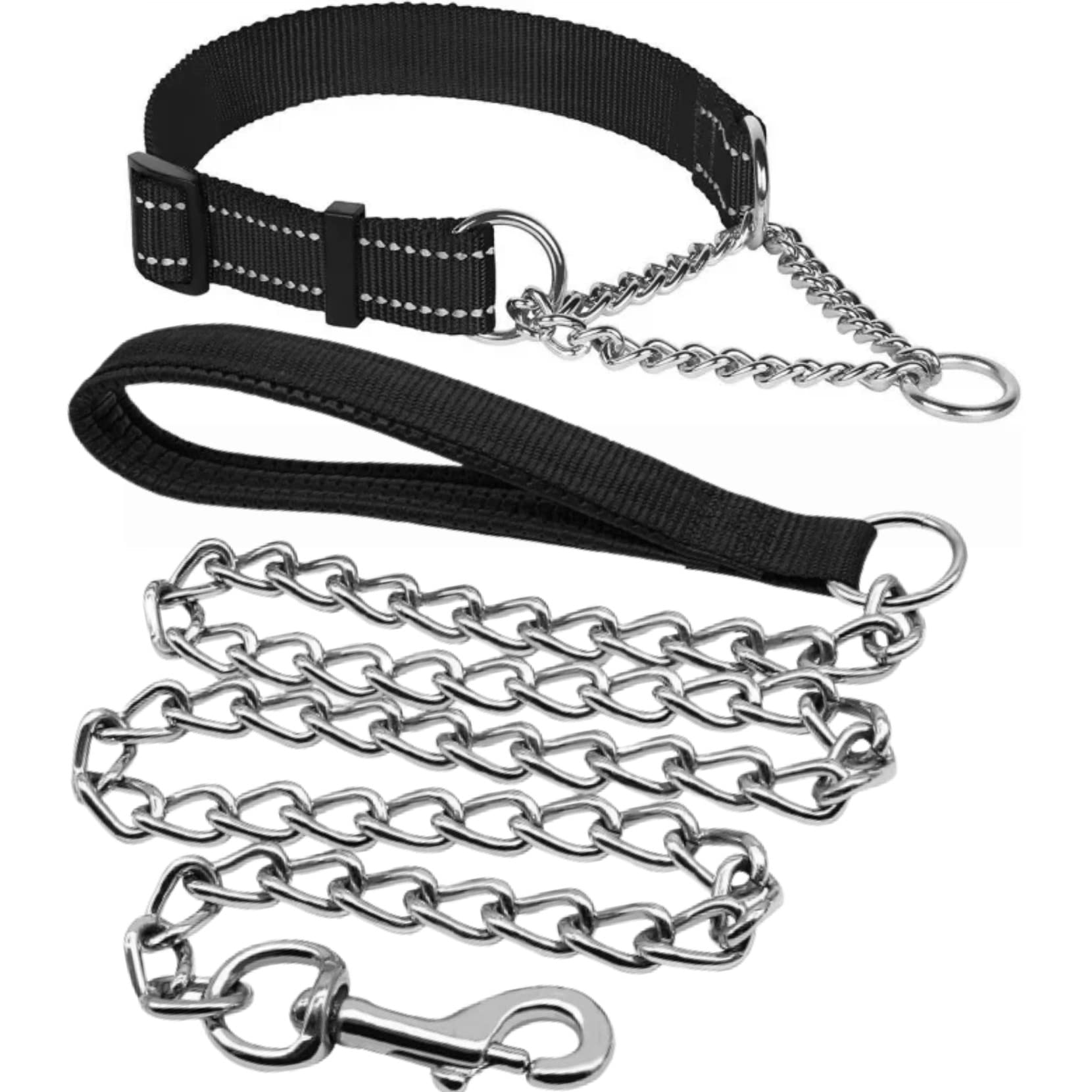 Petlicious & More (Size  Small, Thickness  0.75 Inch) Martingale Collar Reflective Choke Collar With Handle Chain No. 10 For 