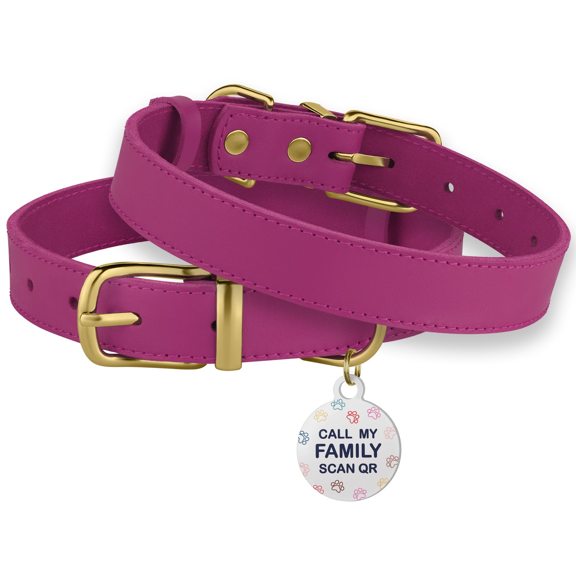 Bronzedog Leather Dog Collar With Metal Buckle Durable Basic Pet Collars For Small Medium Large Dogs (14-17 Inch (Pack Of 1), Pink & Gold Buckle)