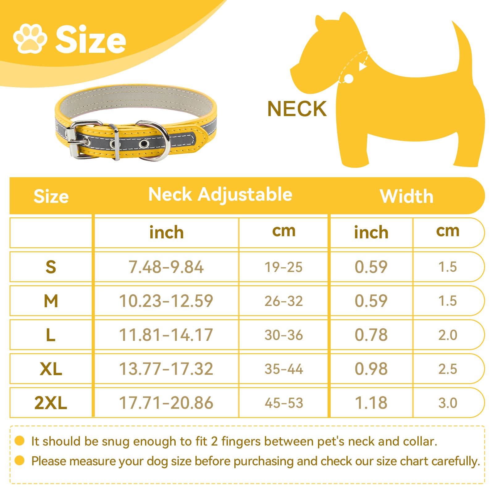 Petcare Reflective Dog Collar With Cute Paw Rivet Studded Funny Soft Pu Leather Adjustable Puppy Dog Collars For Small Medium Large Dogs Cats (Yellow,Xx-Large)