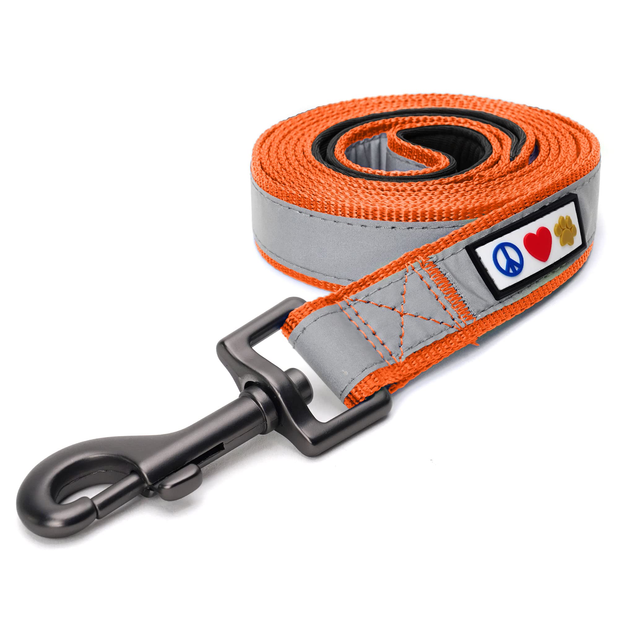 Pawtitas 6 Ft Padded Dog Leash With Comfortable Neoprene Padding Handle - Orange Lead | Medium Reflective Dog Leash With Highly Reflective Band Perfect For Medium And Large Dogs And Puppies.