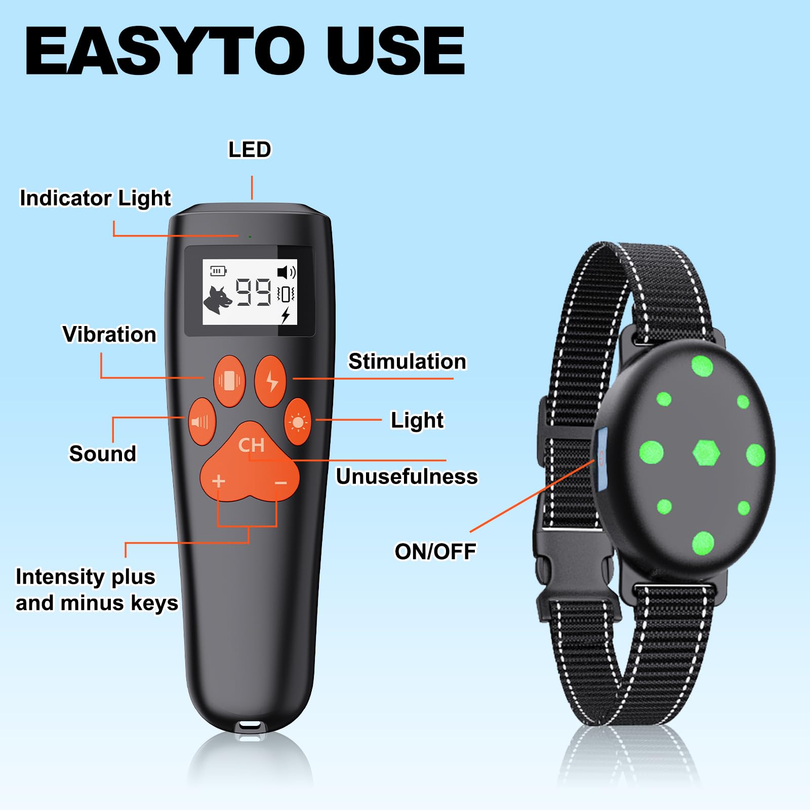 Shock Collar, Rechargeable Electric Dog Training Collar, 1000Ft Remote Range Dog Training Collar With Beep Vibration And Shock,