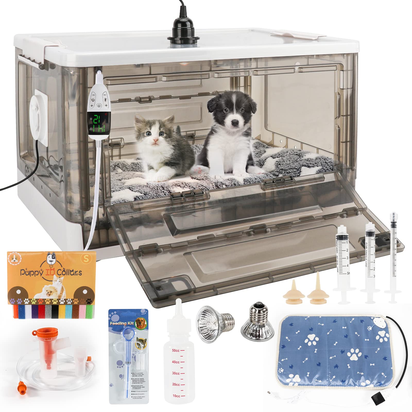 Hkdq Puppy Incubator With Heating - Fan Ventilation Circulation Design, Transparent, 55L, For Puppies & Kittens