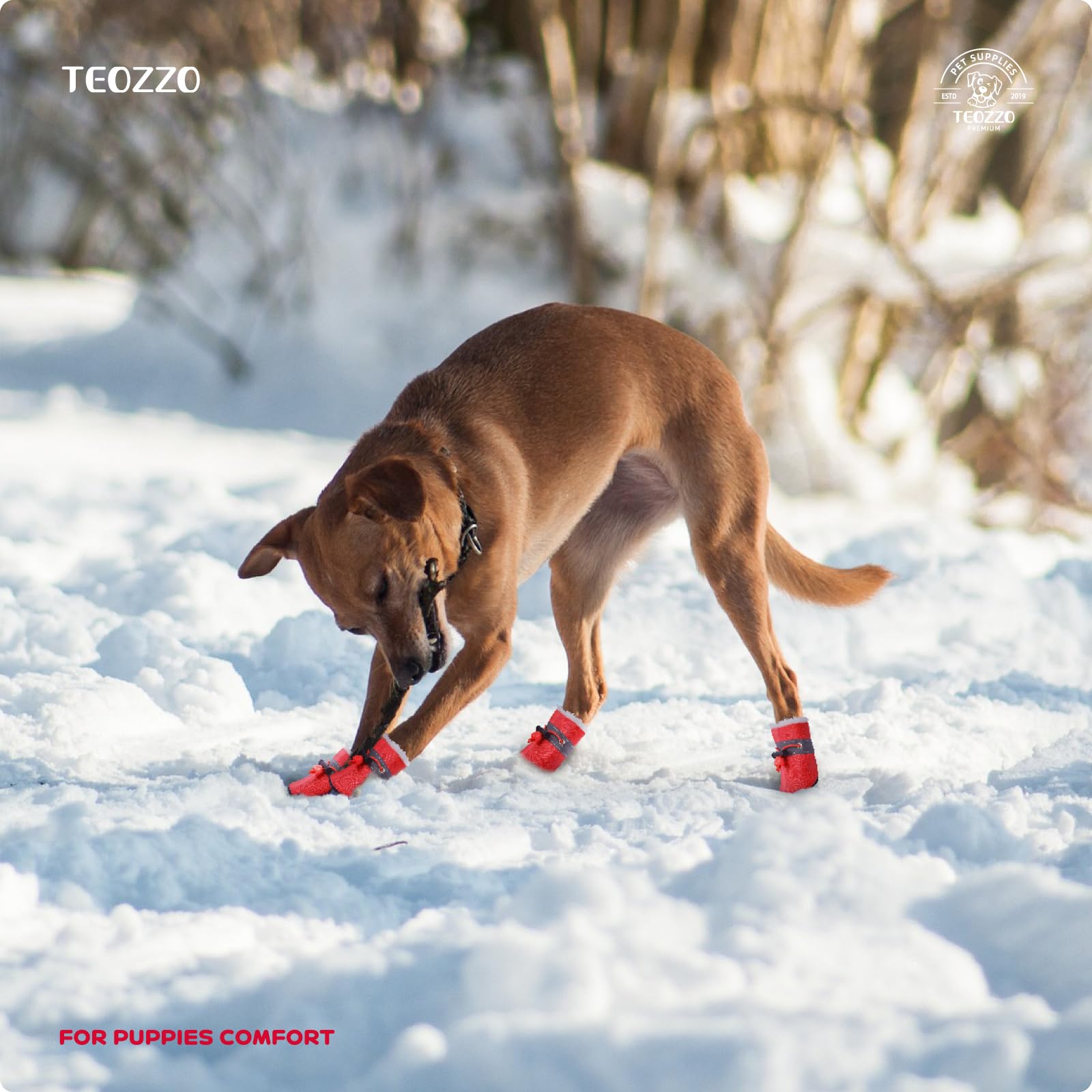 Teozzo Dog Boots Dog Snow Boots For Winter Dogs Boots & Paw Protector Warm Dog Booties For Puppy With Reflective Strip Dog Shoes