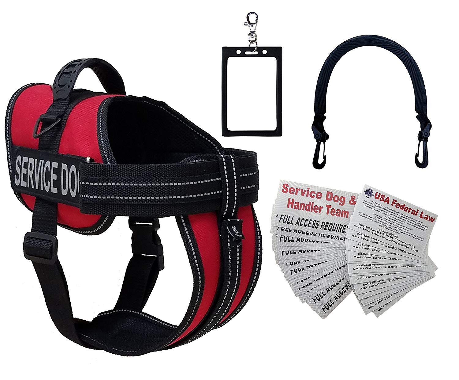 Activedogs Service Dog Vest Harness 2Xl Dogs + Clip-On Bridge Sturdy Handle + Id Card Carrier + Ada Cards + Reflective Service Dog Patches - Extra Large Service Dog Harness Vest (Girth 32”-44”) Red