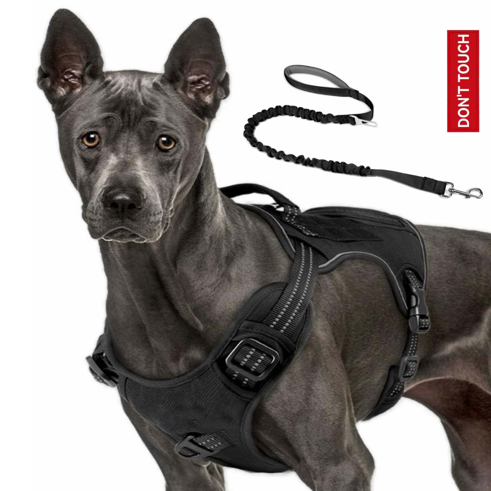 Mokapaw Tactical Dog Harness For Extra Large Dogs, No Pull Harness With 2 Clips, Adjustable & Reflective Heavy Duty Large Dog Ha