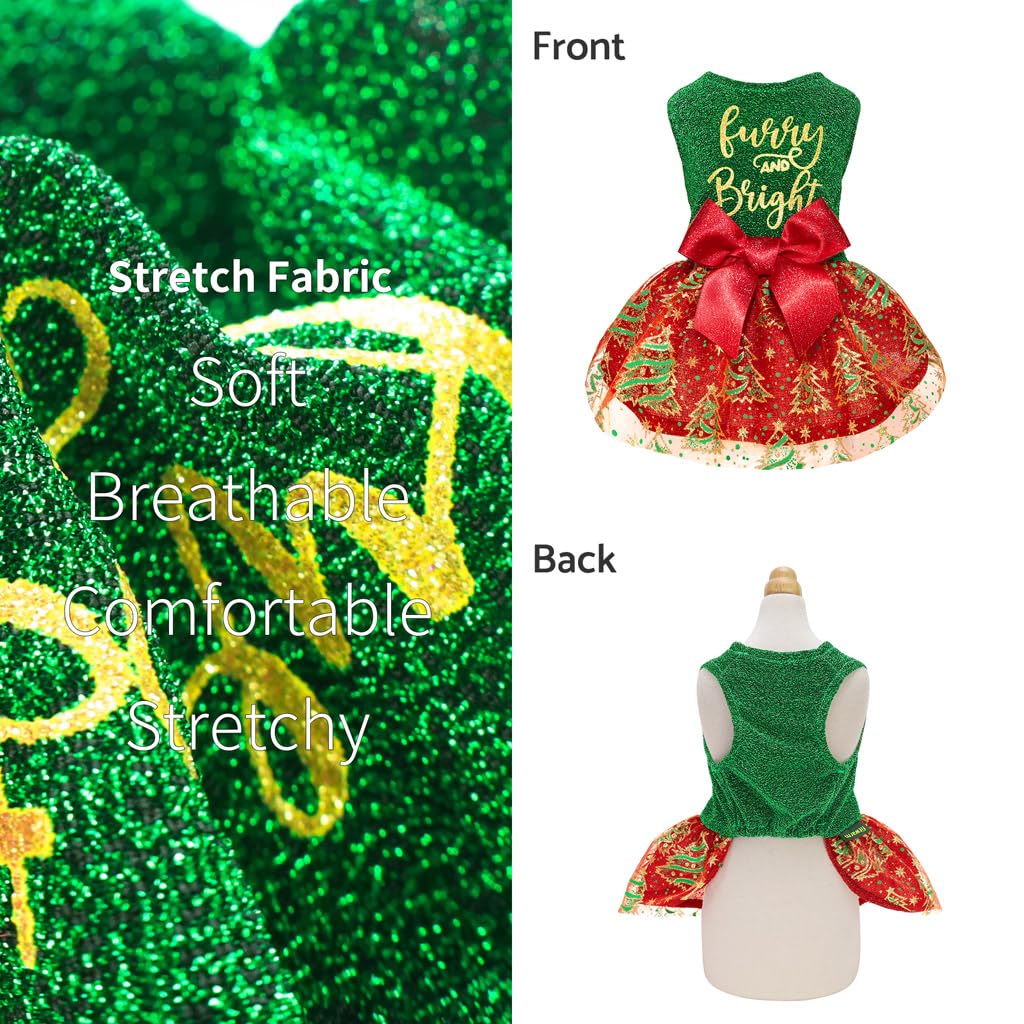 Fitwarm Furry And Bright Dog Christmas Outfit, Sparkly Pet Holiday Tulle Dress, Winter Clothes For Small Dogs - Girl, Christmas