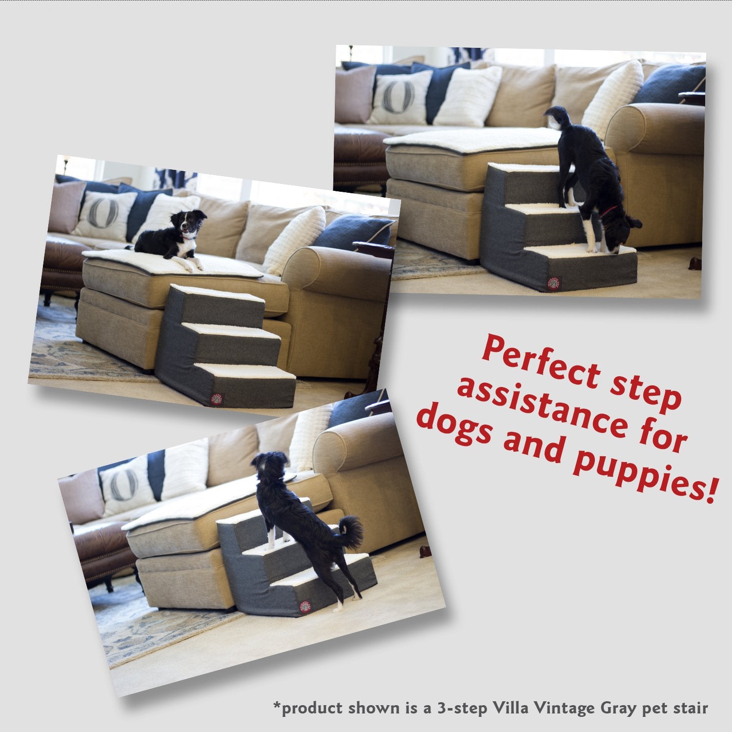 Majestic Pet 3 Step Portable Dog Stairs For Small Dogs To Get On Bed Supports 25 Lbs Or Less - Dog Steps For High Bed With Machi