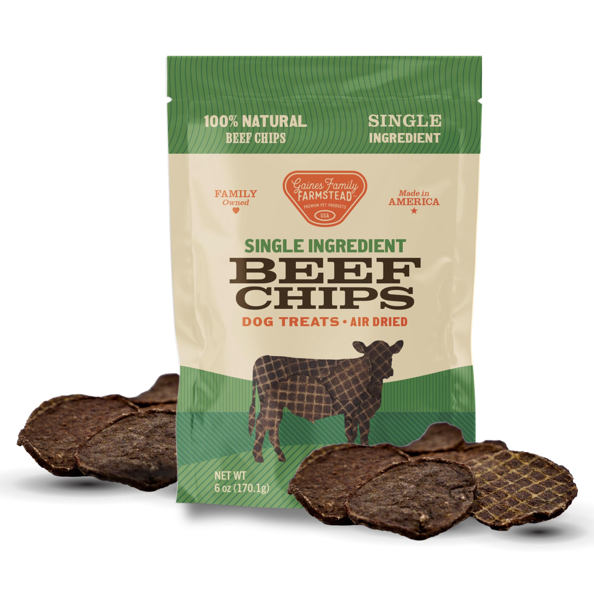 Gaines Family Farmstead Beef Chips for Dogs - 6 oz Natural, High-Protein Dog Treats, Rawhide-Free Chews, Single Ingredient, Made