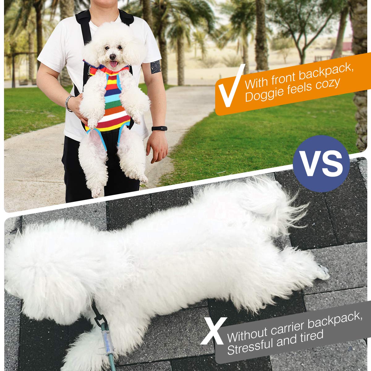 Pawaboo Pet Carrier Backpack, Adjustable Pet Front Cat Dog Carrier Backpack Travel Bag, Legs Out, Easy-Fit For Traveling Hiking Camping For Small Medium Dogs Cats Puppies, Medium, Colorful Strips