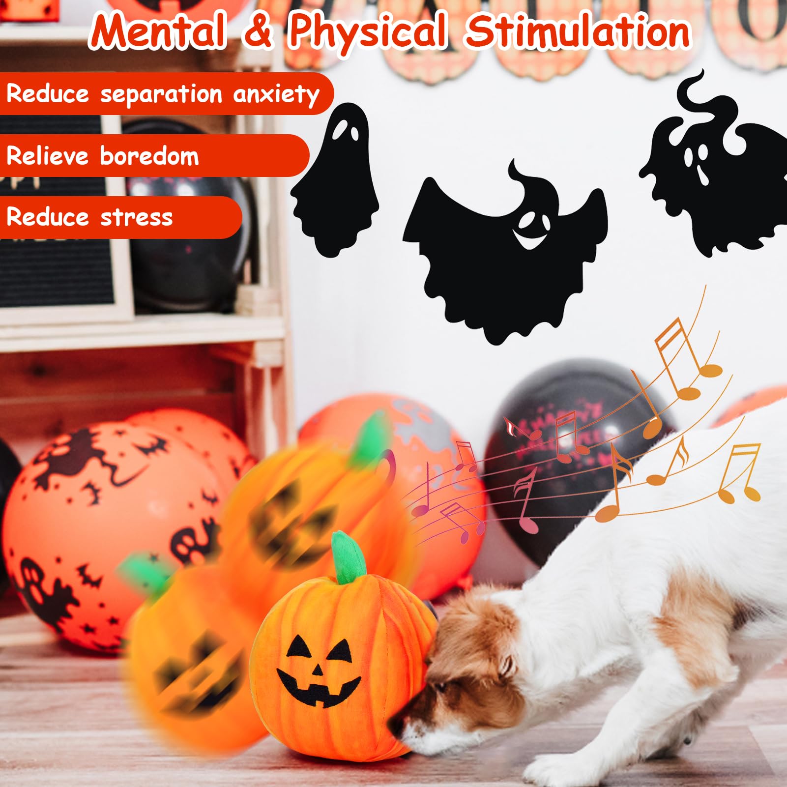 Halloween Dog Toys - Interactive Dog Toys for Boredom, Active Rolling Bouncing Ball with Pumpkin Plush Cover for All Breeds, Mov