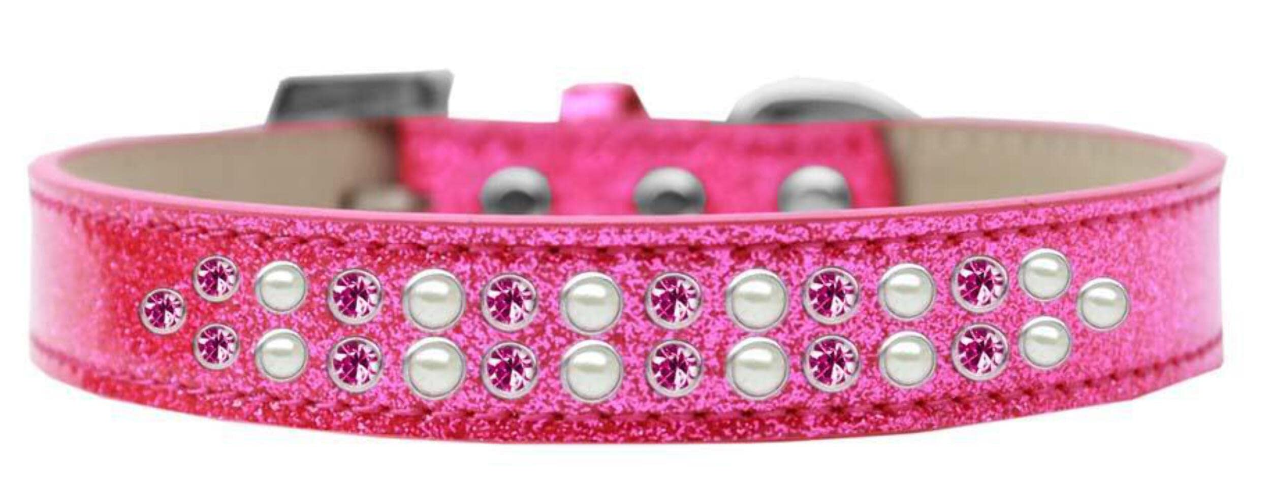 Mirage Pet Products Two Row Pearl and Crystal Ice Cream Dog Collar, Size 18, Pink