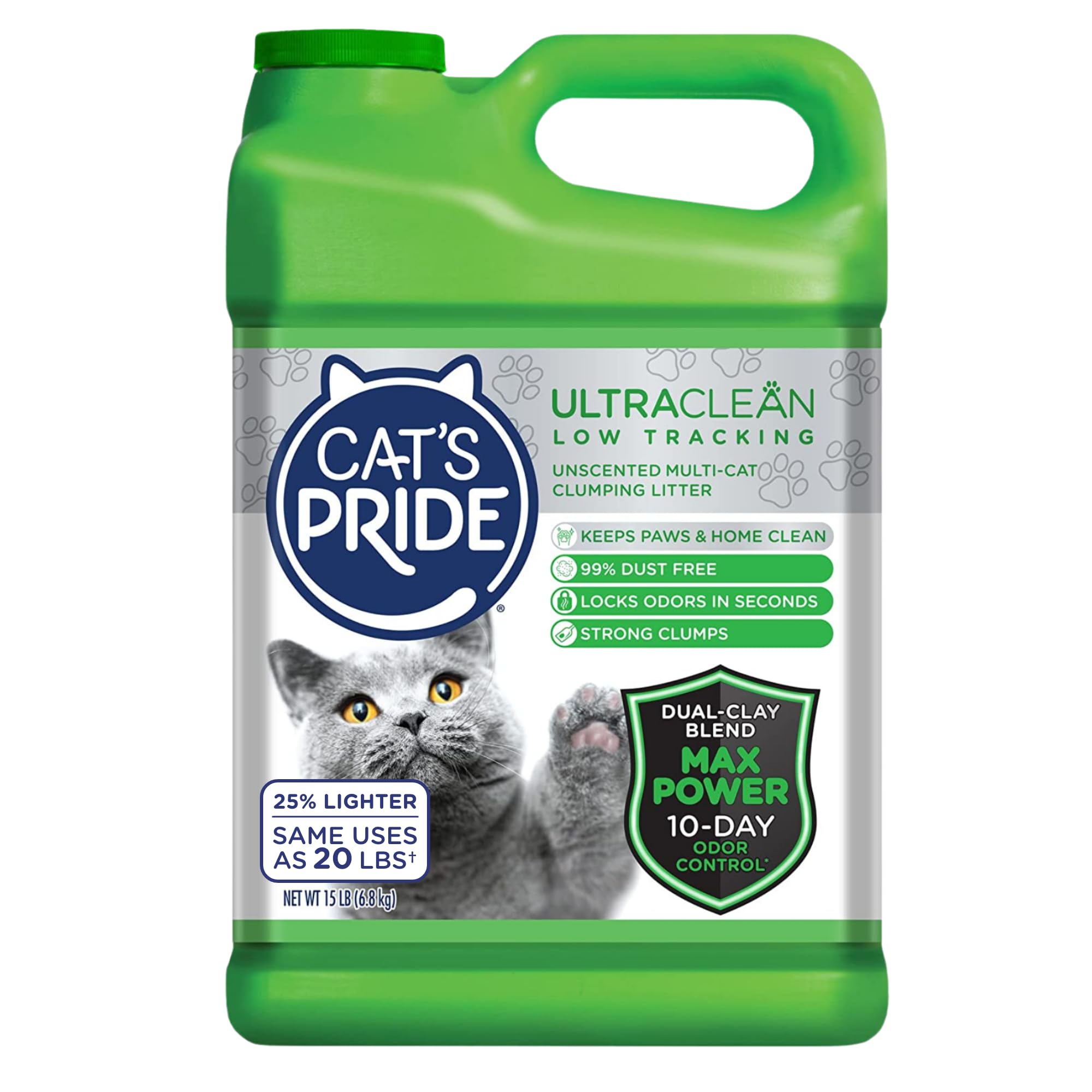 Cat'S Pride Ultraclean Low Tracking Multi-Cat Clumping Litter - Keeps Paws & Home Clean, Up To 10 Days Odor Control, 99% Dust Free, Unscented, 15 Pounds