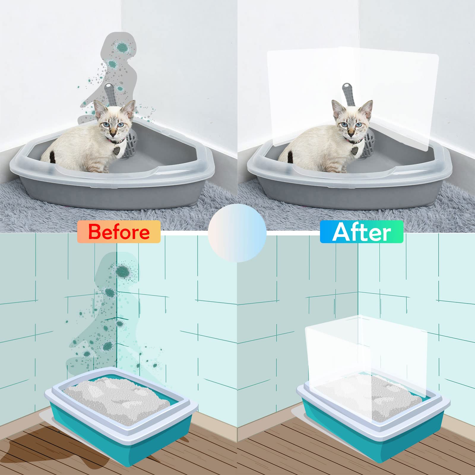 AAiphuwew Cat Litter Box Pee Shields - 3 Pack Large Frosted Plastic Splash Guard for Open Top Litter Pan