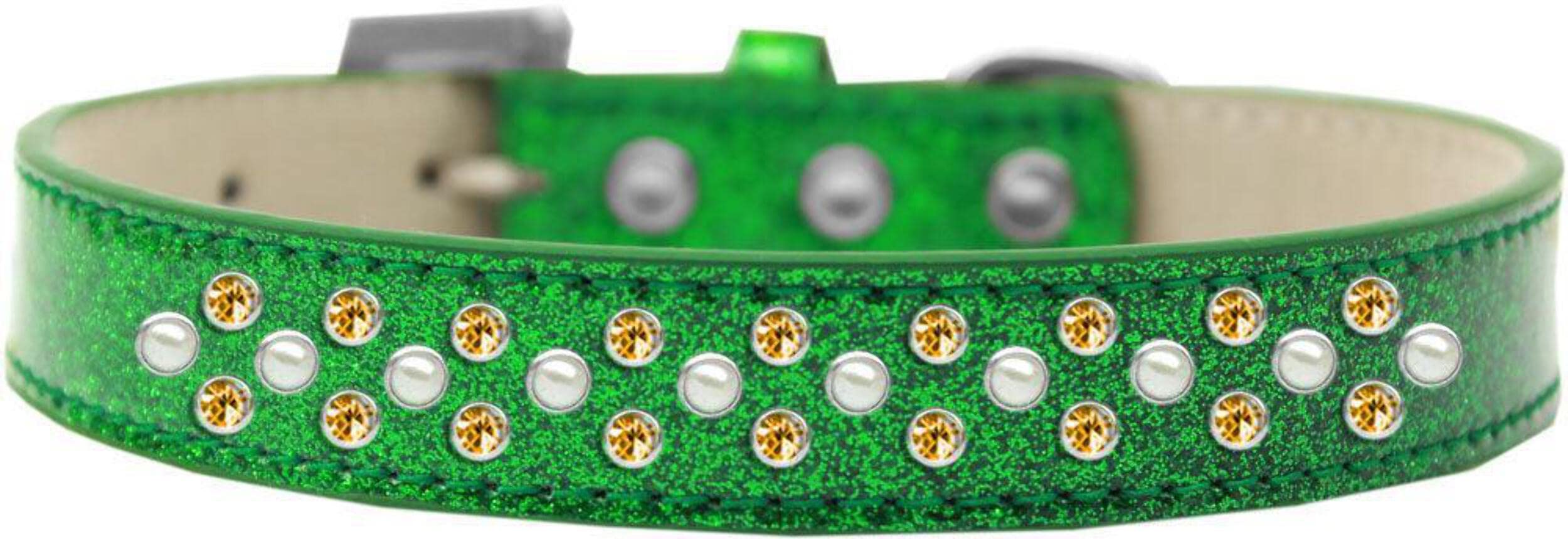 Mirage Pet Products Sprinkles Ice Cream Dog Collar with Pearl and Yellow Crystals, Size 14, Emerald Green
