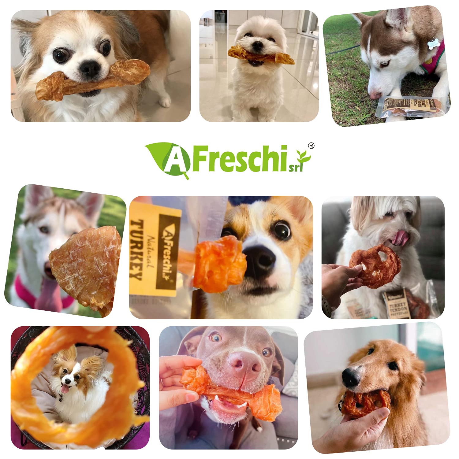 AFreschi Turkey Tendons for Dogs, USA-Sourced, Healthy Dog Treats, Rawhide-Free Puppy Chews, All Natural, Hypoallergenic Dog Tre