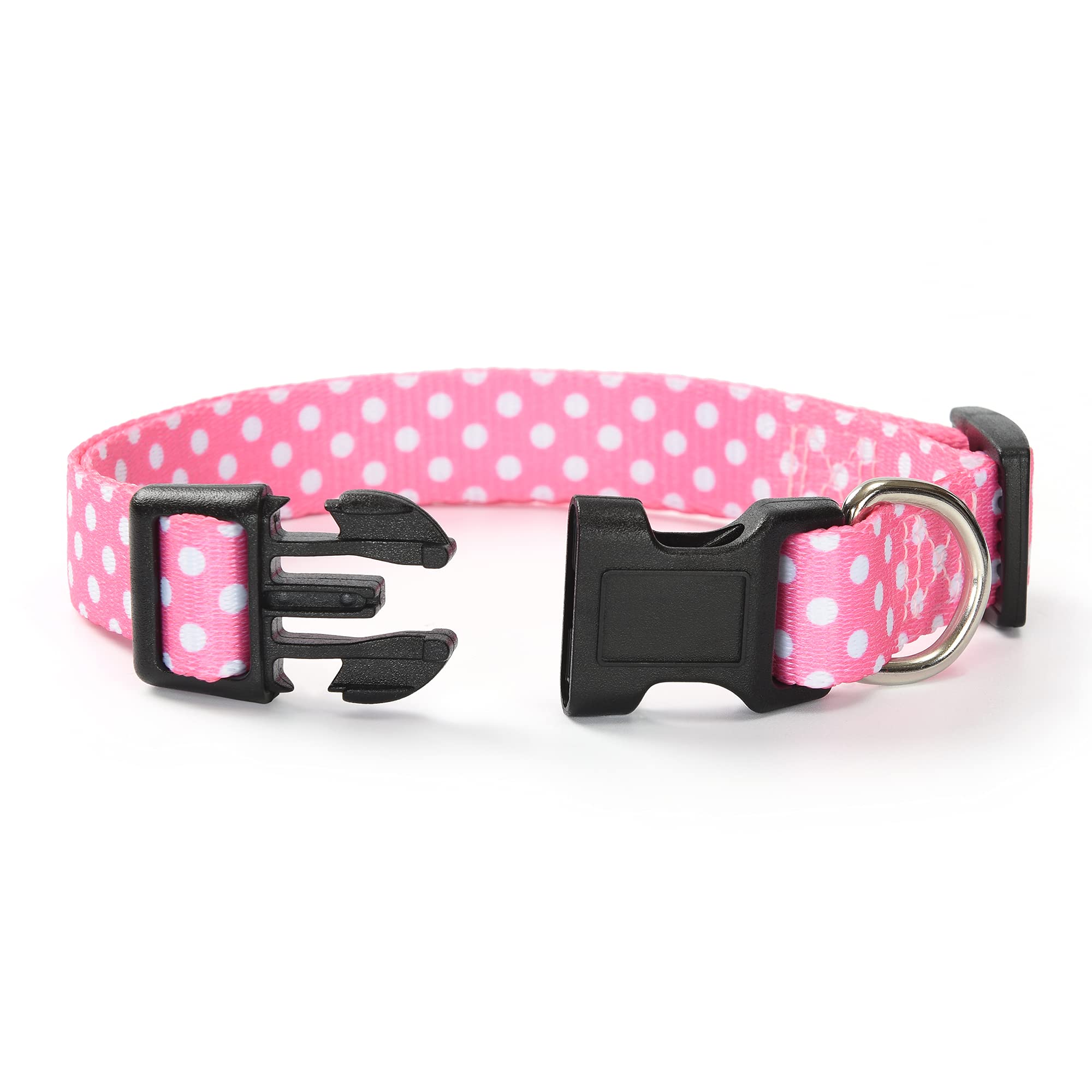 Mile High Life Dog Collar | Cute Puppy Collars | Lightweight Girl Dog Collar | Soft Boy Dog Collars | W Geometric Plaid Wave Line Pattern (Pink Dots, Small)