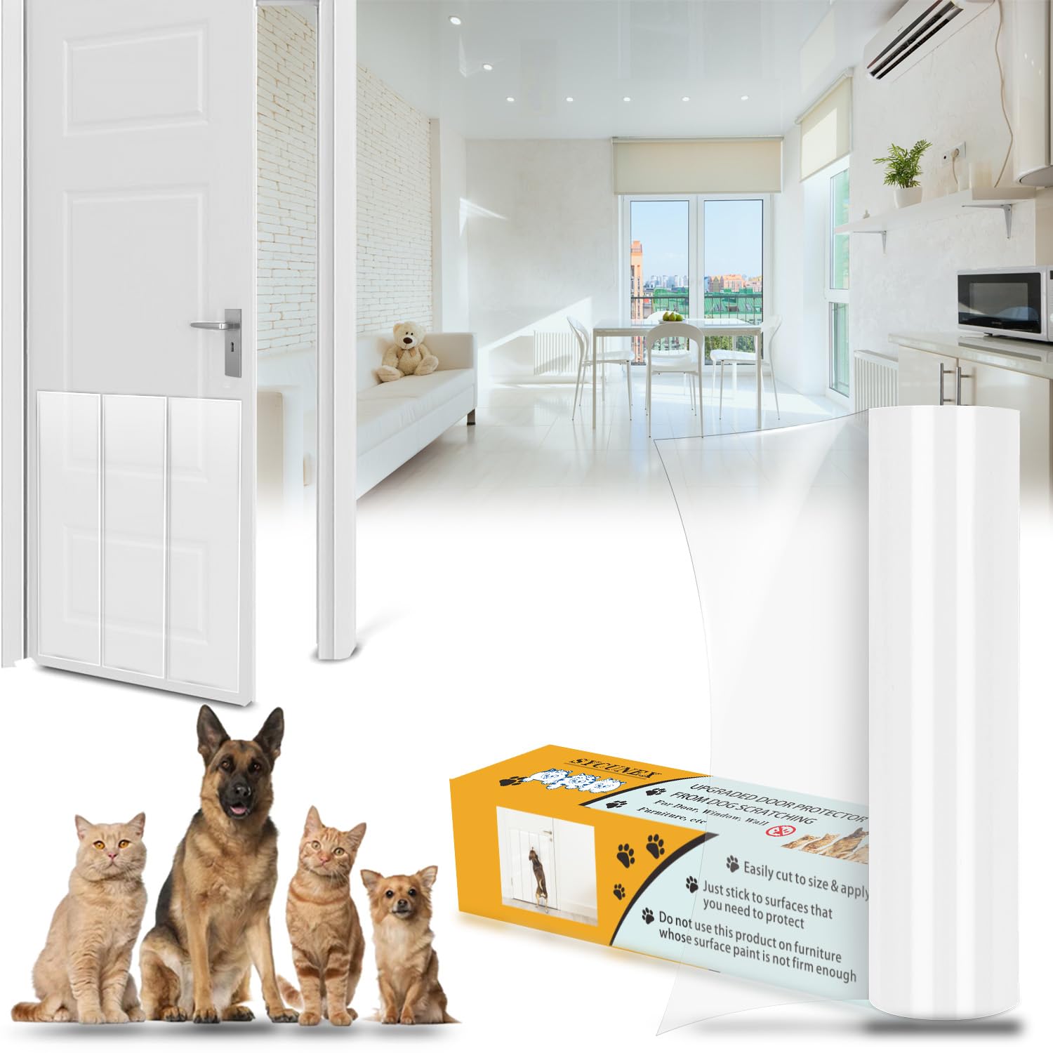 Enhanced Door Protector: Thick Clear Heavy-Duty Anti-Scratch Guard - Flexible Pet Scratch Shield For Doors, Furniture, Windows, And Walls, Easy To Install And Clean (9.4' W X 118' L)
