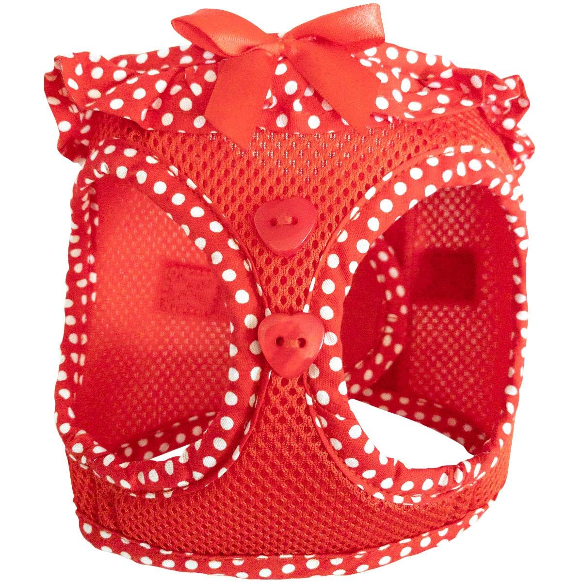 Doggie Design No Choke Dog Harness - Simple Step-In And Go Dog Vest For Small, Medium, And Large Breeds - Breathable Mesh Polyester Pet Harness - Red Polka Dot - M