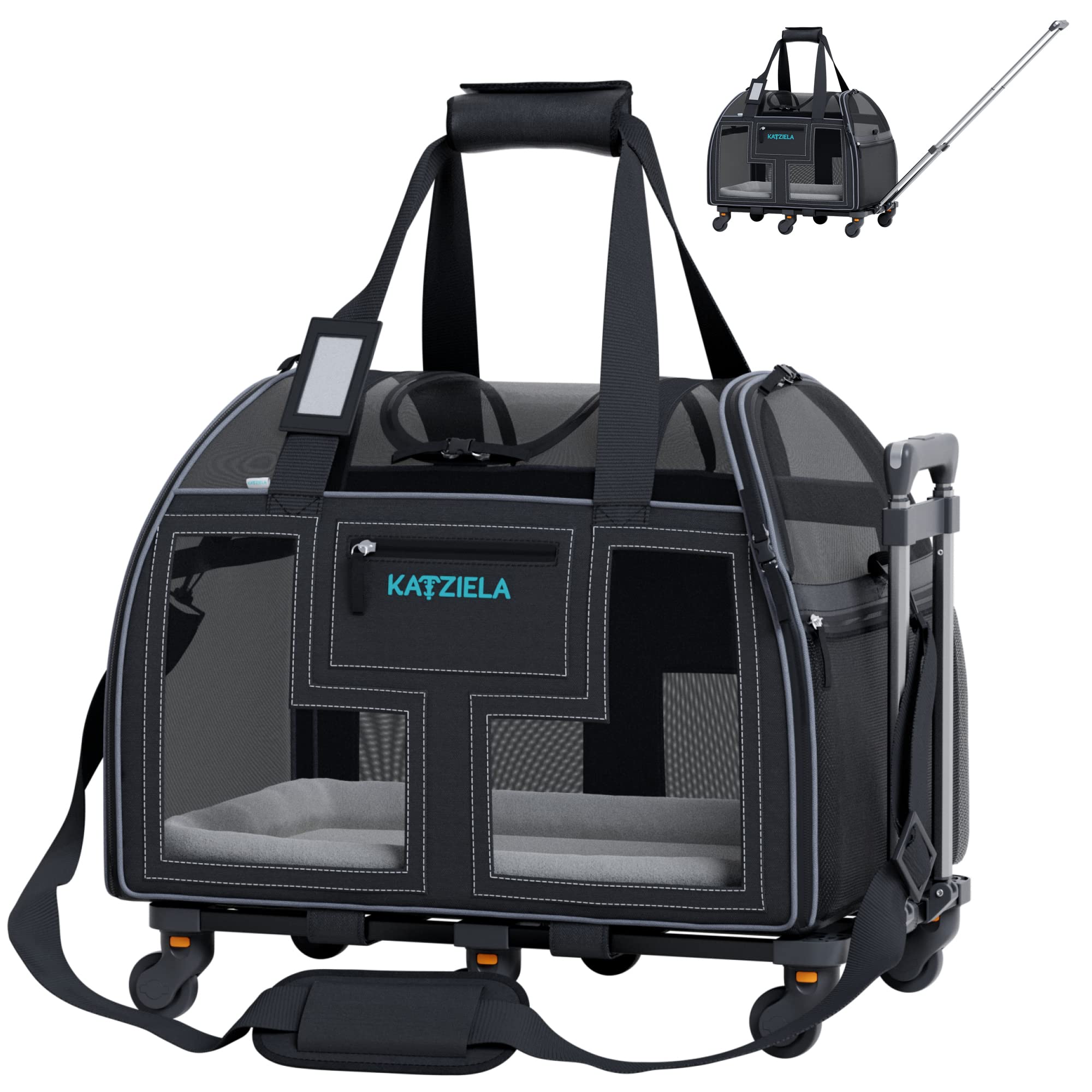 Airline Compliant Pet Carrier - Rolling Portable Travel Carry Crate For Small Dog, Puppy Or Cat - Soft Removable Wheeled Design 