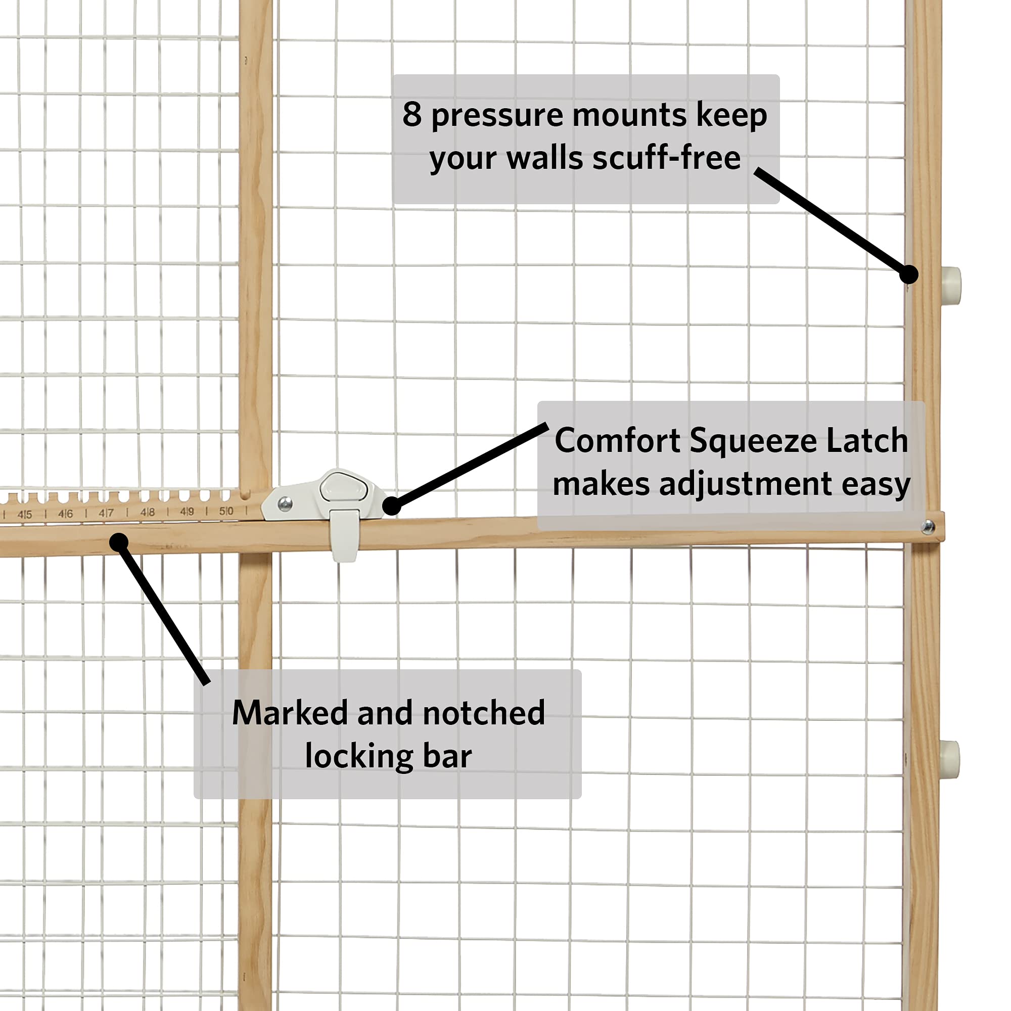 Midwest Homes For Pets Wire Mesh Pet Safety Gate, Pressure Mounted Dog Gate Measures 44 Inches Tall & Expands To 29-50 Inches Wide, Natural Wood & White Powder Coated Wire Mesh