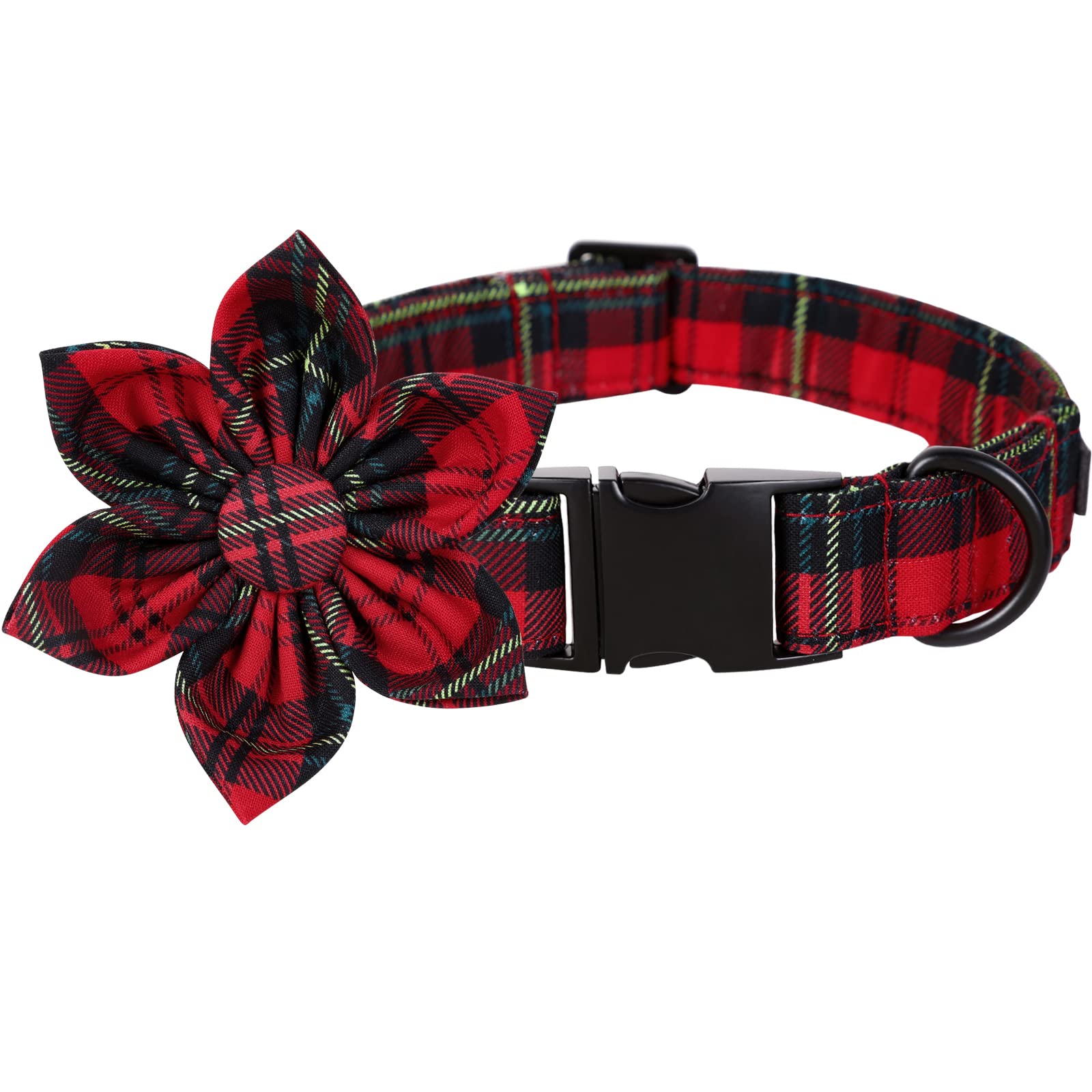 Lionet Paws Christmas Dog Collar With Flower, Dog Flower Collar With Metal Buckle For Dogs, Adjustable Comfortable Dog Collar Girl Gift, Xl, Neck 16-26 In