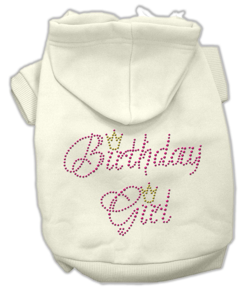 Pet, Dog & Cat Hoodie Rhinestone, "Birthday Girl" Cream 3XL (25-35 lbs.)