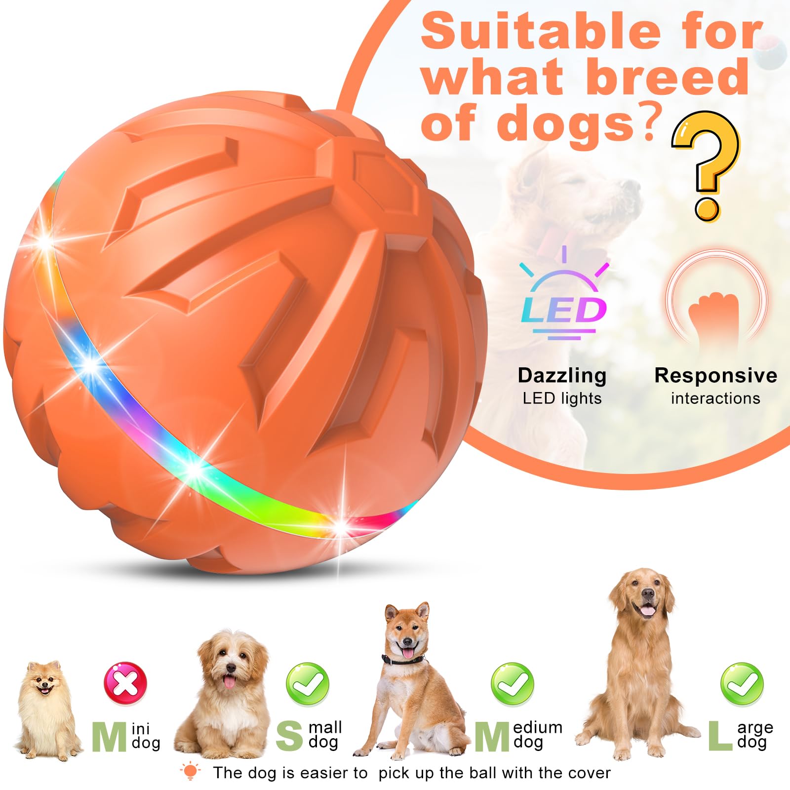 Bolpetizo Interactive Dog Toys Ball Ultra Ball Dog Toy, Active Rolling Ball With Remote Control Led Light, Durable Rubber Peppy