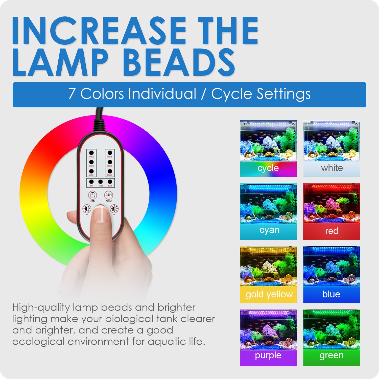 Gamalta Aquarium Light, 14W 24/7 Natural Mode - Sunrise/Daylight/Moonlight Mode And Custom Mode With Expandable Bracket, Adjustable Timer And 7 Color Brightness For 12~18In Fish Tank