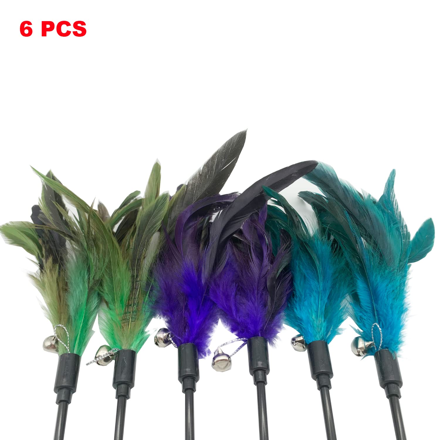 CATENESS Cat Wand Toy - 8 Pack Interactive Feather Stick Toys for Indoor Cats