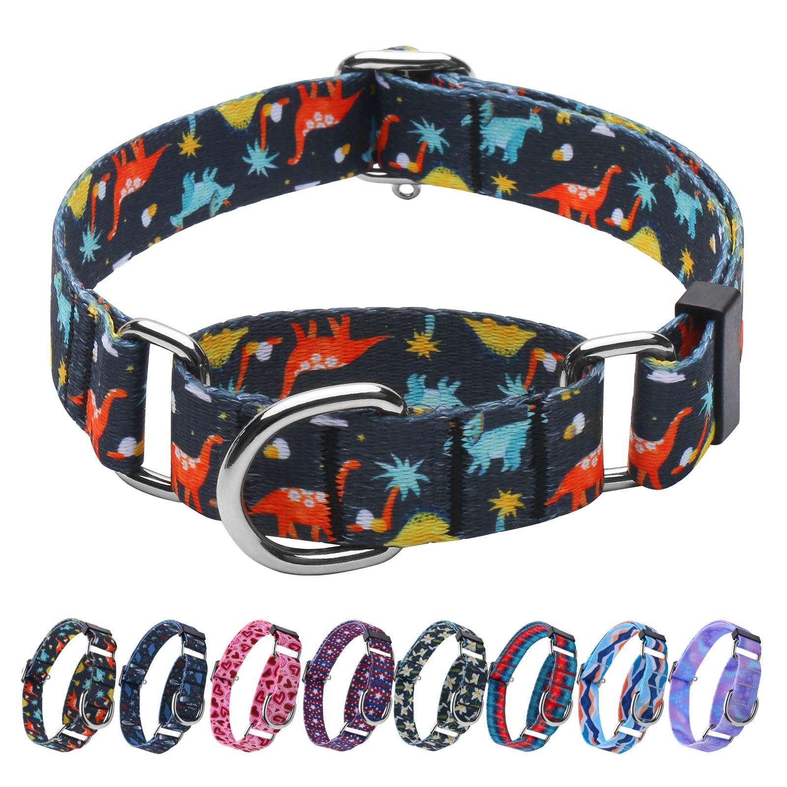 Hikiko Martingale Collar For Dogs With No Buckle Boy Male No Pull Dog Collars For Medium Dogs,Dinosaur,M