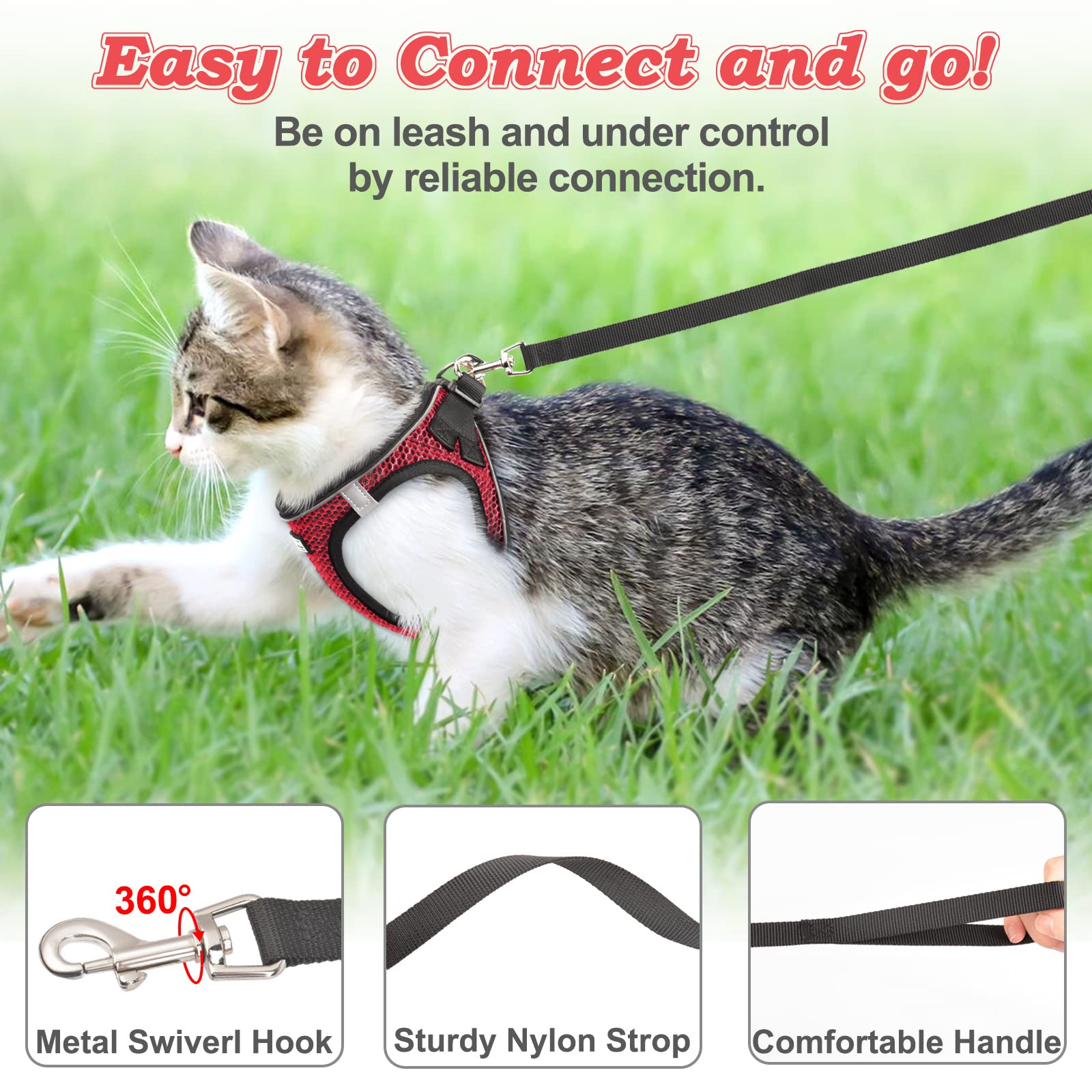 cat Harness and Leash for Walking Escape Proof, Adjustable Kitten Vest Harness Reflective Soft Mesh Puppy Harness for Outdoor, c