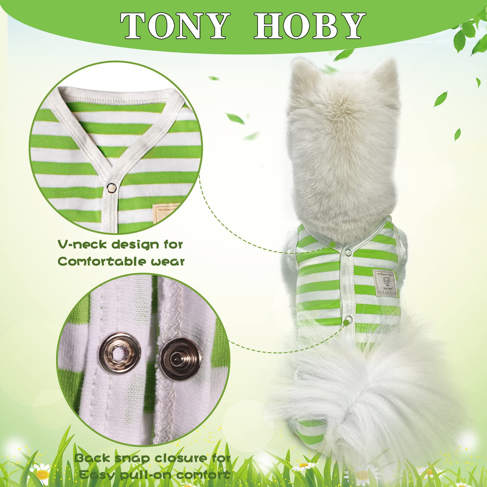 Tony Hoby Dog Summer Sleeveless Pajamas, Dog Jumpsuit With Stripes (White&Green, L)