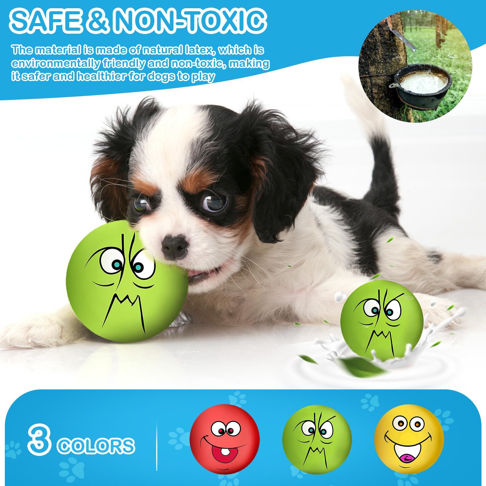 Coricorsu 3.14' Squeaky Dog Toys Funny Smile Face Chewing Latex Rubber Soft Fetch Play Interactive Squeaky Dog Balls For Puppy