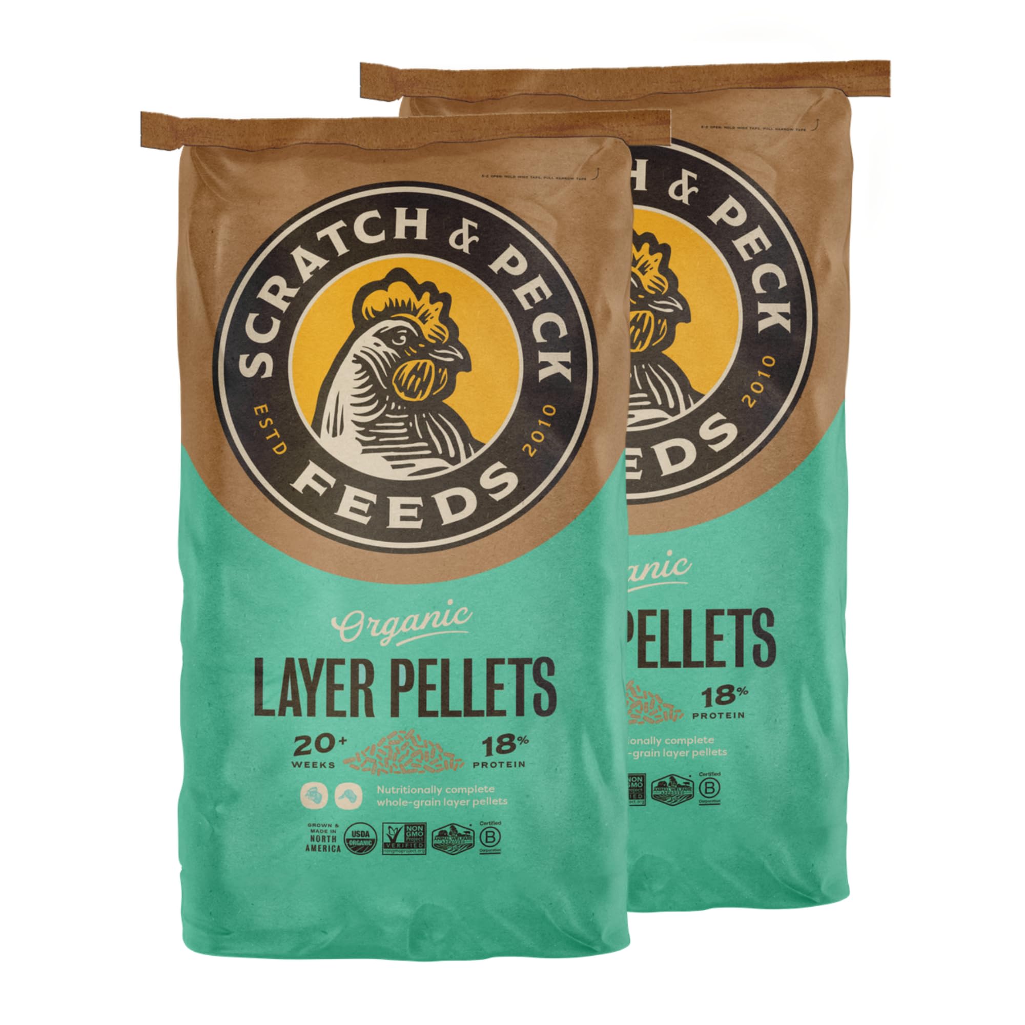 Scratch and Peck Feeds Organic Layer Pellets 18% - 25-lbs (2-Pack) - Premium Chicken and Duck Feed Formulated with Sustainable G