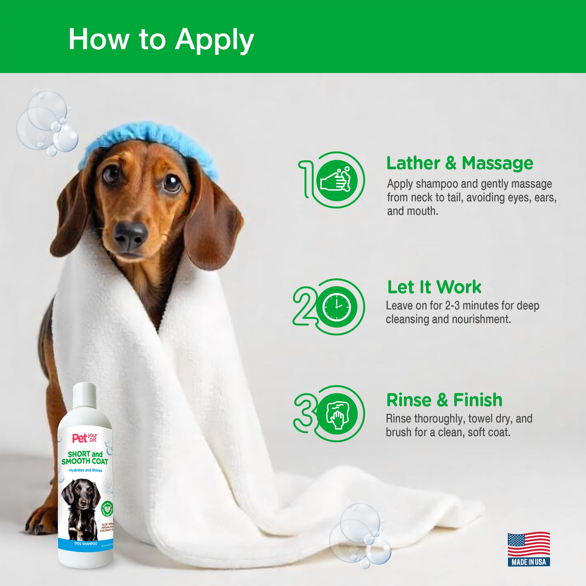 Pet Your Pet Natural Dog Shampoo For Short Coats - Hydrating Wash With Aloe, Argan & Coconut Oil - Deodorizing For Dachshunds, F
