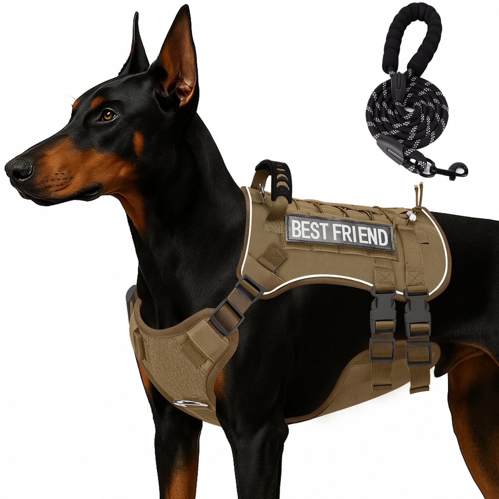 Xihan Tactical Dog Harness For Large Dogs,No Pull Adjustable Tactical Dog Harness And Leash Set,Reflective Dog Vest Harness For 