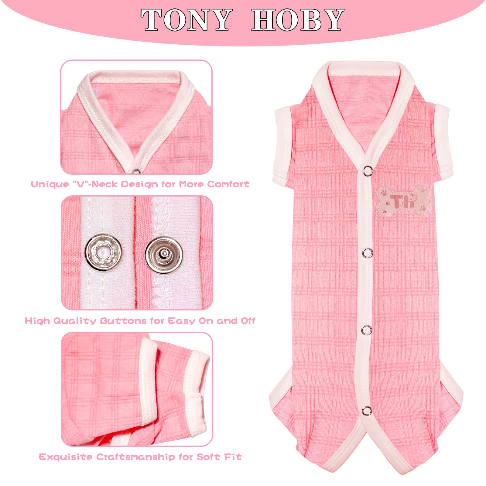 Tony Hoby Dog Pajamas, Dog Shirt Jumpsuit For Small Medium (Pink, Girl, L)