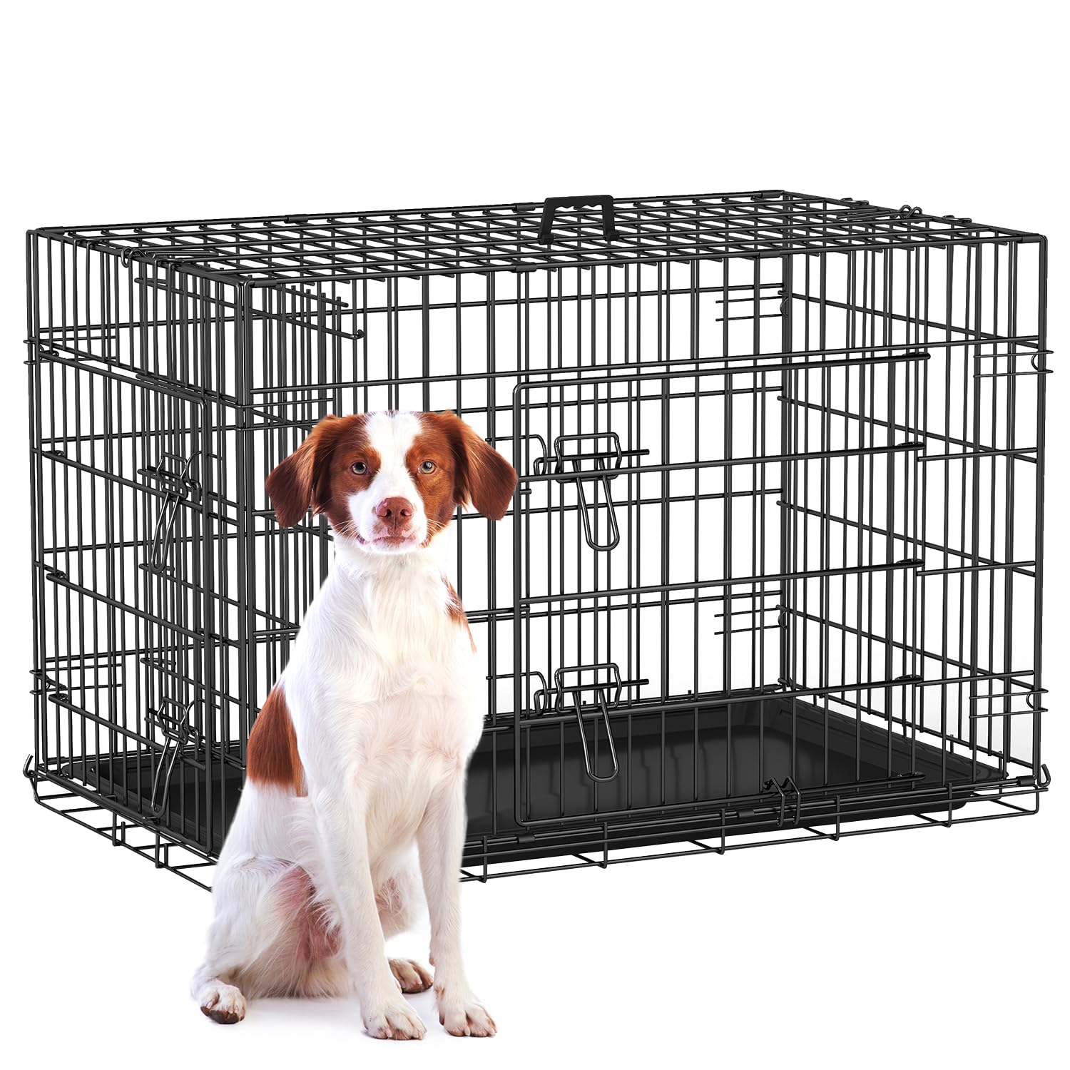 FDW Dog Crate 36-Inch Dog Cage Single Door Foldable Metal Kennel with Leakproof Tray Foldable Design Indoor Outdoor Use for Medi
