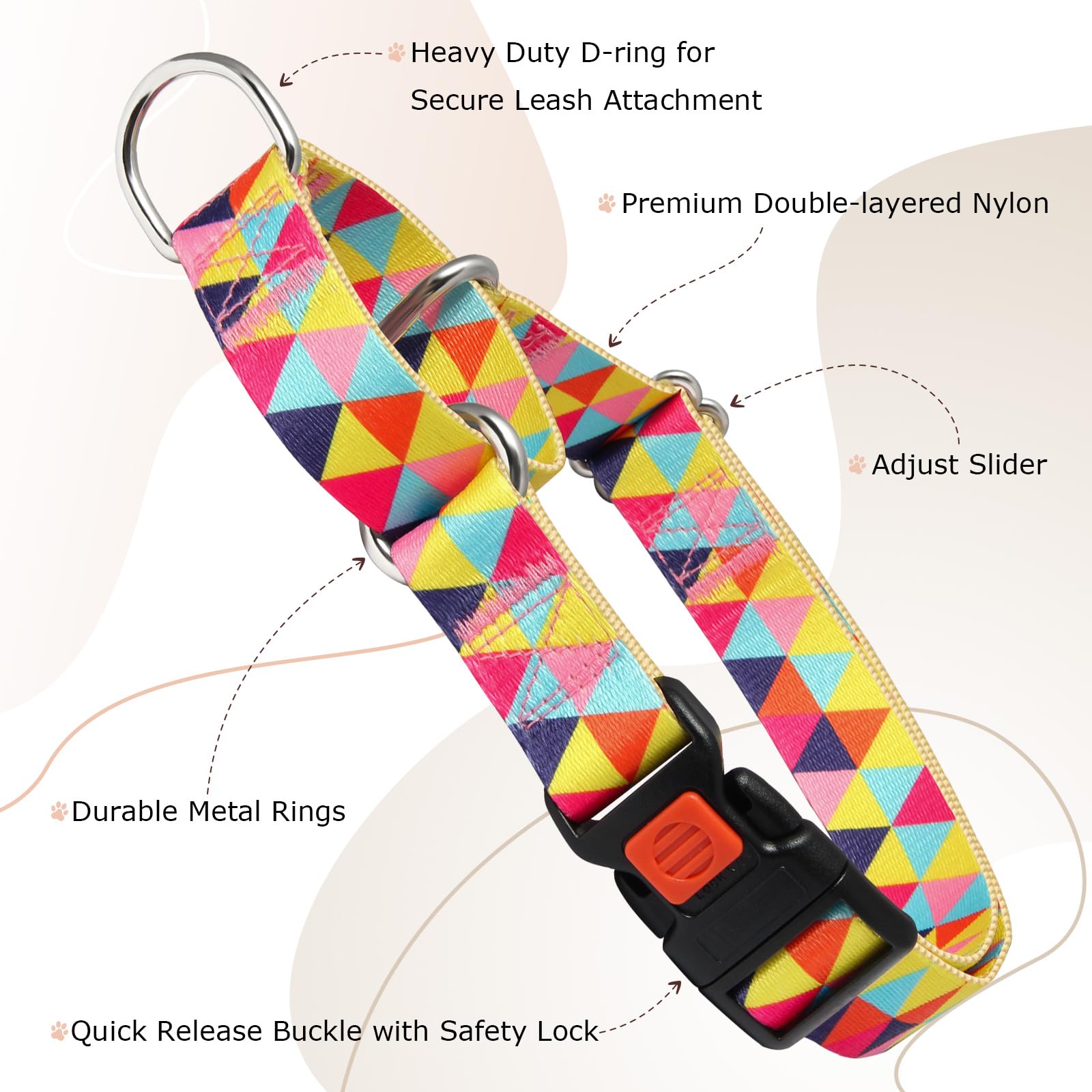 Martingale Collar For Dogs, Colorful Triangle Design Dog Collar For Small Medium Large Dogs, Adjustable Heavy Duty Dog Collars F