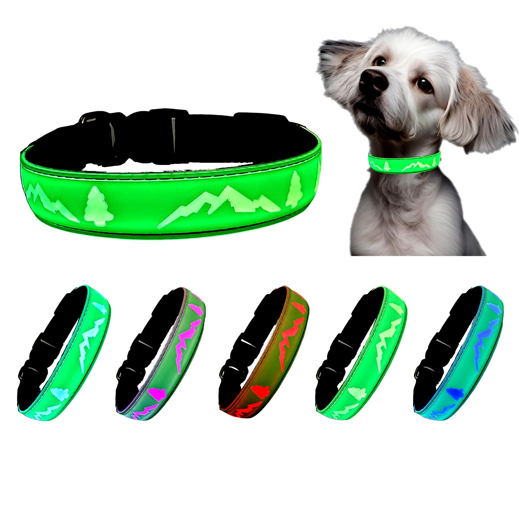 Dogled Led Dog Collar, 15 Light Modes, Usb-C Rechargeable, Silicone Material, Adjustable Size, (Green, S(7.87-11.8'))