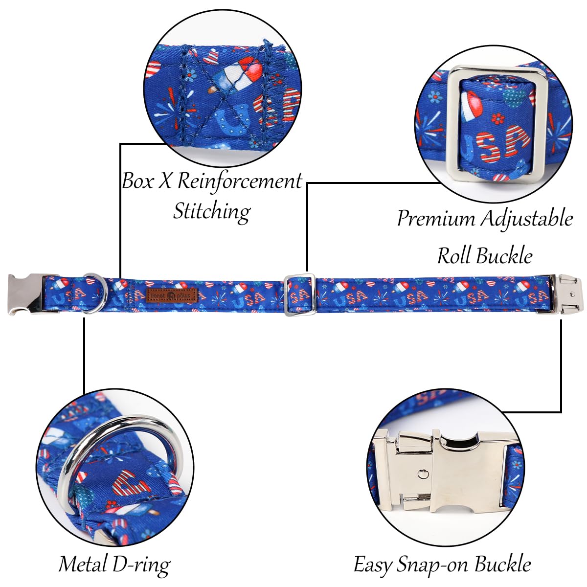 Lionet Paws 4Th Of July Dog Collar With Bowtie, Cute Summer Blue Dog Collar For Girl For Medium Dogs, Adjustable Popsicle Pet Co