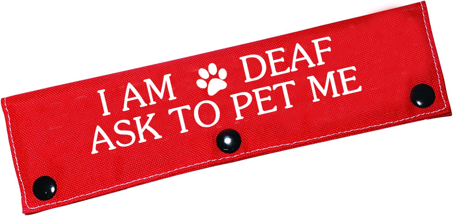 Funny Dog Leash Sleeve I Am Deaf Ask To Pet Me Dog Leash Wrap Alert Hanging Id Patch Tag Use On Special Needs Dog(I Am Deaf-Sleeve)