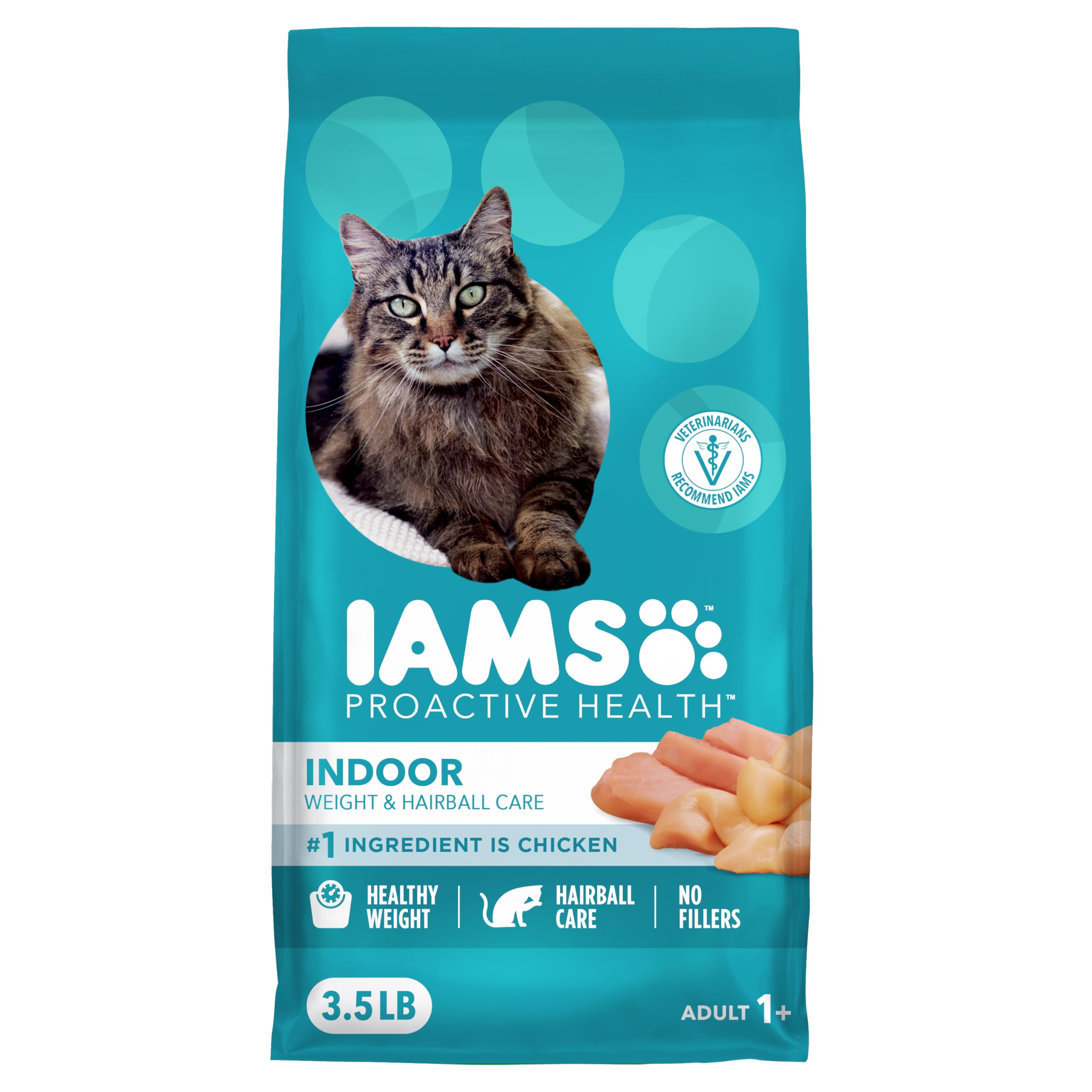 IAMS Dry Food Proactive Health Indoor Weight and Hairball Care Dry Cat Food, 3.5 Pound