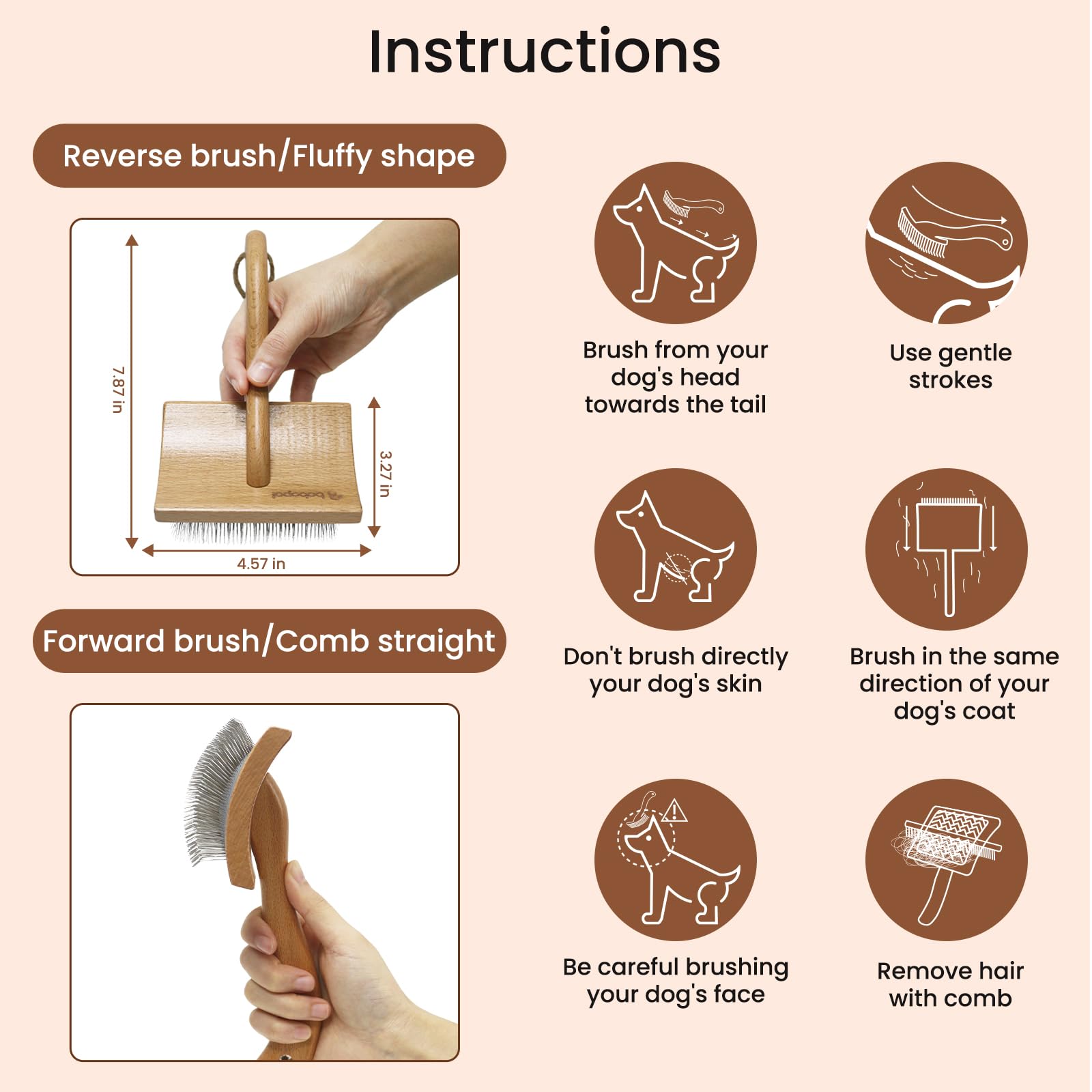 Bobopal Dog Slicker Brush for Long Haired Dogs, Ergonomic Beech Wood Handle, Size L, Ideal for Shedding and Tangle Removal
