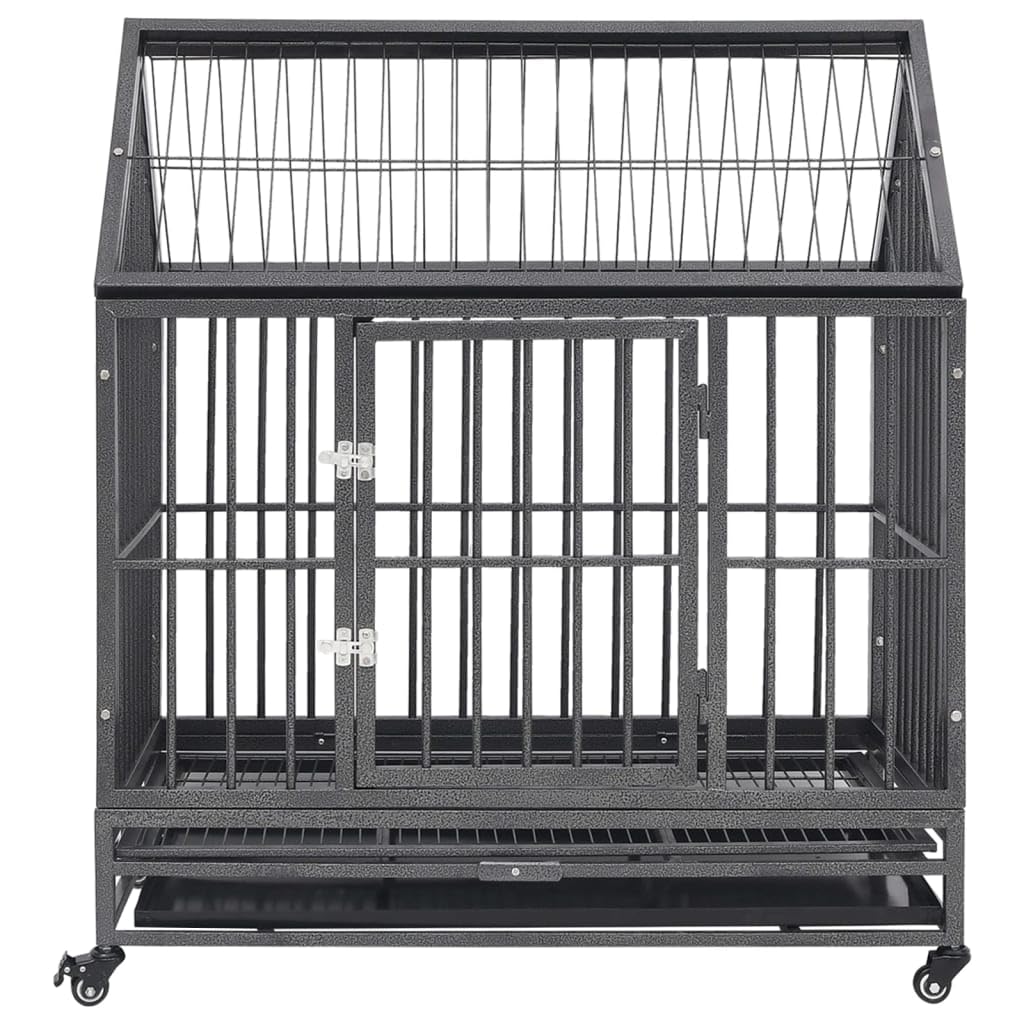 Vidaxl Dog Cage With Wheels And Roof Steel 36.2''X24.4''X41.7''